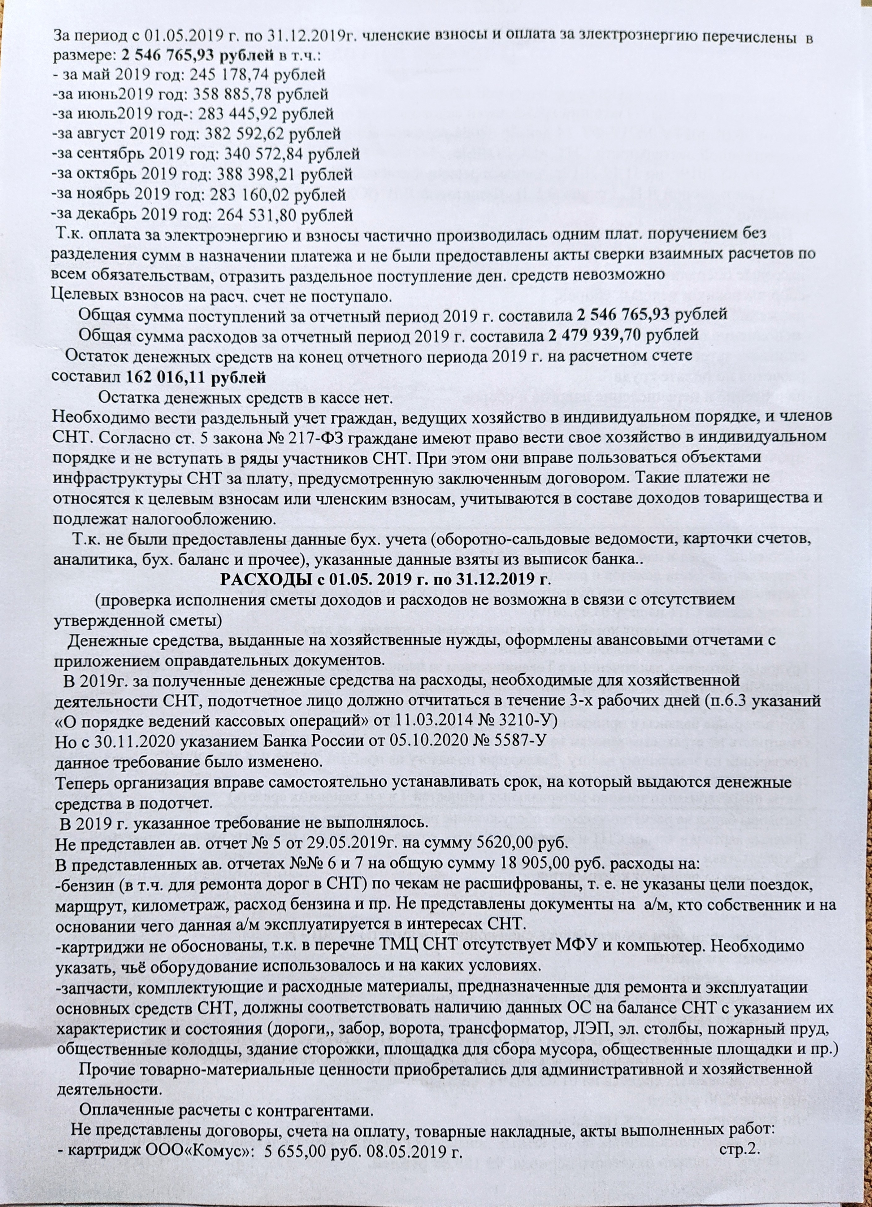 Отчет ревизионной комиссии снт образец 2020 с выводами в ворде